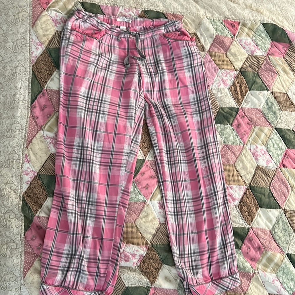 Victoria Secret pink gray and sparkly silver stripes checkered  pajama pants